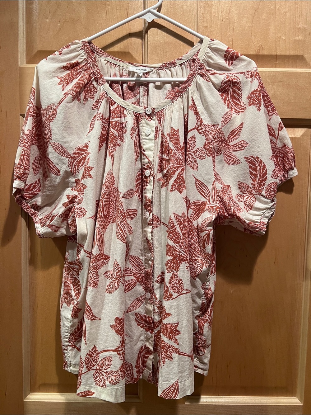 Maurices Women’s Cream Blouse Rust Leaf Print Autumn Botanical Boho Chic Top XL
